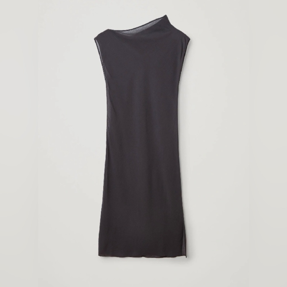 COS Plisse Sheer Cotton-silk Slip Dress In Grey new